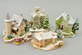 FOUR BOXED LILLIPUT LANE SCULPTURES, to include three from Christmas Lodge Collection 'Snowdon