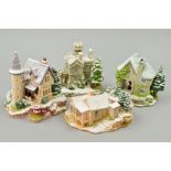 FOUR BOXED LILLIPUT LANE SCULPTURES, to include three from Christmas Lodge Collection 'Snowdon