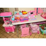 A COLLECTION OF VARIOUS PRE-SCHOOL TOYS, DOLL, COT, PRAM, etc, to include cooker/dishwasher and