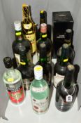 A COLLECTION OF VODKA, RUM, PORT AND SHERRY to include 1 x Romanoff Vodka, 1 x Bacardi Rum, 1 x