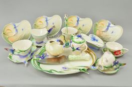 A COLLECTION OF FRANZ PORCELAIN, to include tray, jug, covered sugar, five cups/saucers, four