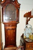 A GEORGE III OAK AND MAHOGANY BANDED SATINWOOD INLAID LONGCASE CLOCK, 8 day movement, dismantled