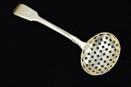 AN EARLY VICTORIAN SILVER SIFTER LADLE, the bowl pierced with cross designs with Fiddle pattern
