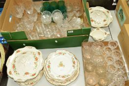 TWO BOXES AND LOOSE OF GLASS WARE AND CERAMICS, to include cut glass, acid etched and modern pressed