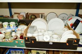 FIVE BOXES OF CERAMICS, to include Wedgwood 'Samurai', Denby 'Green Wheat', Royal Doulton,