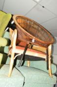 A WICKER TUB CHAIR, together with a beech armchair (2)