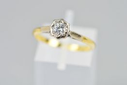 AN 18CT GOLD SINGLE STONE DIAMOND RING, designed as a brilliant cut diamond within an illusion