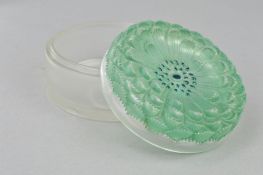 RENE LALIQUE1930'S DAHLIA PATTERN POWDER BOX AND LID, moulded flower decoration and enamel colouring