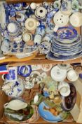 TWO BOXES AND LOOSE CERAMICS, etc, to include Delft trinkets, collectors plates, Aynsley, Wade, etc