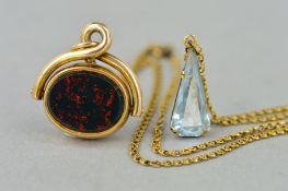 A LATE 19TH CENTURY SWIVEL FOB AND A PENDANT, the oval swivel fob set with bloodstone and