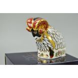 A BOXED ROYAL CROWN DERBY 'DERBY RAM' PAPERWEIGHT, gold stopper