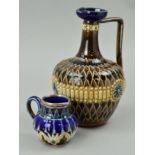 A ROYAL DOULTON STONEWARE EWER, incised and raised decoration in blue, brown and cream glazes,