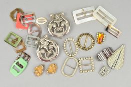 A SELECTION OF BUCKLES, to include a pair of mother of pearl buckles, plastic buckles, one