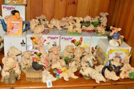 A QUANTITY OF 'PIGGIN' DAVID CORBRIDGE FIGURES, eleven with boxes and including a money box and a