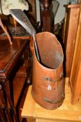 A VICTORIAN COPPER BUCKET, shovel and a oak cased singer sewing machine (3)