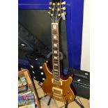 A PEAVY SIGNATURE SERIES ELECTRIC GUITAR, with stand and Stagg soft carry case with cables and an