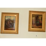 A PAIR OF VICTORIAN OIL ON CANVAS PAINTINGS, the first of a young girl with a writing slate and