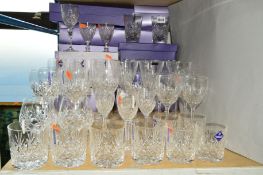 A SUITE OF EDINBURGH CRYSTAL CUT GLASS DRINKING GLASSES WITH BOXES, to include whisky, wine and