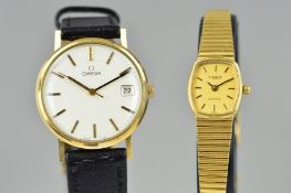 A TISSOT AND AN OMEGA WRISTWATCH, the lady's Tissot watch with hexagonal dial, baton four markers