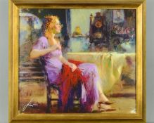 PINO DAENI (ITALIAN 1939-2010) 'LONGING FOR' a limited edition print on canvas 12/295 of a woman