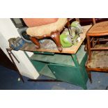 A METAL FRAMED WORK BENCH, width 120cm x depth 60cm x height 84cm, with a Record heavy duty vice and
