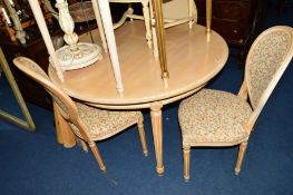 A REPRODUCTION BLEACHED CIRCULAR TABLE on fluted legs, approximate diameter 120cm x height 76cm,
