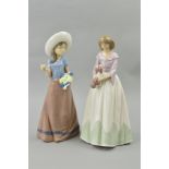 TWO LARGE NAO FIGURES, 'Young Spring' No 1293, approximate height 32cm and another, girl with dog,