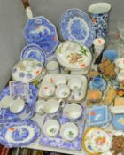 SPODE BLUE AND WHITE TABLE WARES etc, to include 'Stafford Flowers', two casserole dishes, two