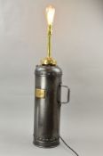 AN UNCYCLED GULF COAST MILITARY ACADEMY FIRE EXTINGUISHER TABLE LAMP, height to top of fitting (