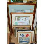 A COLLECTION OF PICTURES, PRINTS AND NEEDLEWORK ETC, to include a Jean Tilley watercolour of a river