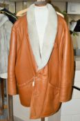 A GENTLEMANS TAN LEATHER JACKET, with sheepskin liner, size large