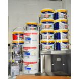 TWENTY FOUR 7.5 LITRE TUBS OF DULUX WEATHERSHIELD WHITE PAINT, three 12 litre tubs of Leyland