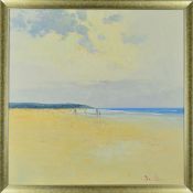 JORGE SEGRELLES (SPAIN 1953) 'BEACH WALK' an oil on canvas painting of a Summer beach scene,