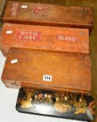 THREE WOODEN CASES OF GLASS NEGATIVES, various subjects including family portraits, foreign holidays