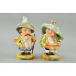 TWO ROYAL CROWN DERBY DWARFS, Low and Tall (both cracked and very fragile) (2)