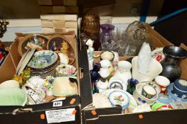 THREE BOXES OF CERAMICS AND GLASS ETC, to include Norman Rockwell collectors plates, Wedgwood