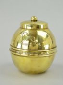 A BRASS BRITISH EMPIRE EXHIBITION 1924 LIPTONS SOUVENIR TEA CADDY OF SPHERICAL FORM, pull off cover,