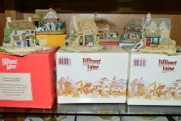 FOUR BOXED LILLIPUT LANE VILLAGE SHOPS, 'The Greengrocers', 'Jones the Butchers', 'Penny Sweets' and