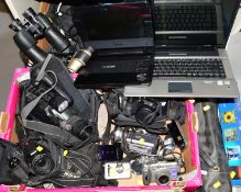 TWO TRAYS OF DIGITAL CAMERAS, LAPTOP, BINOCULARS AND OTHER ELECTRONICS, these include a HP Compaq