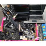 TWO TRAYS OF DIGITAL CAMERAS, LAPTOP, BINOCULARS AND OTHER ELECTRONICS, these include a HP Compaq