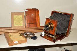 A J.L. LANCASTER & SON 'THE 1807 INSTANTOGRAPH' 6 X 4 PLATE CAMERA, with mahogany and brass