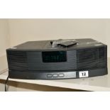 A BOSE WAVERADIO MODEL AWR1R2 AND AWACPR, Aux input both in black finish and remote