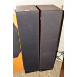 A PAIR OF KEF CODA 10 SP3268 FLOOR STANDING HI-FI SPEAKERS, in mahogany finish with a black