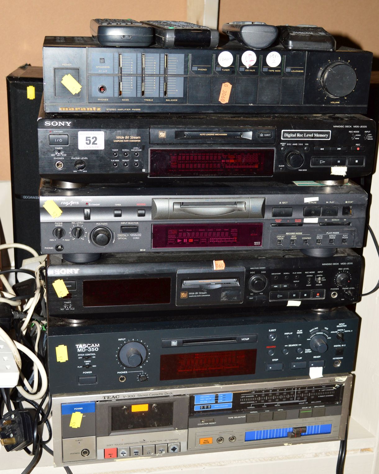 A MARANZ PM 385 AMPLIFIER, (working), a Sony MDS JE520 Minidisc recorder with remote (working), a