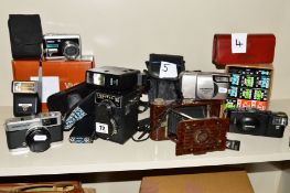 A COLLECTION OF CAMERAS AND ACCESSORIES, including a Lubitel 166 universal, an Olympus Trip 35, a