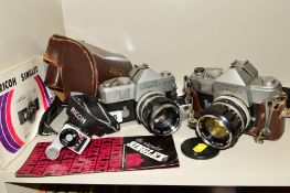 TWO RICOH SINGLEX SLR CAMERAS, both fitted with 55mm f1.4 lenses and one case
