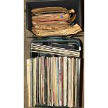 A BOX AND A CASE OF OVER 90 L.P'S AND 12'' SINGLES AND OVER 50 78'S, artists include Queen, Digits