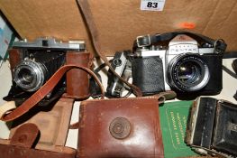 A TRAY OF CAMERA AND PHOTOGRAPHIC EQUIPMENT, including an Asahi Pentax SV fitted with a Super