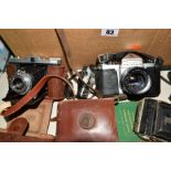 A TRAY OF CAMERA AND PHOTOGRAPHIC EQUIPMENT, including an Asahi Pentax SV fitted with a Super