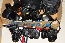 A TRAY OF CAMERAS AND ACCESSORIES, including a Canon EOS 750 fitted with an EF 35-105mm 1:3.5